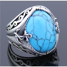 925 Ayar Gümüş Turkuaz(Firuze) Taşlı Çapalı Oval Erkek Yüzük