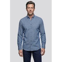 Bisse Regular Fit Pamuk Cepsiz İndigo Uzun Paşa Yaka Gömlek Gmmlj252027 D66 Indigo