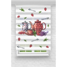 Perdeoutlet38 Enxboy Kırmızı Çaydanlık Dijital Baskılı Zebra Perde-cocuk Odası-stor Perde Beyaz