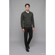 Defacto Standart Fit Düğmeli Polo Yaka Triko Basic Kazak H8972ax26augn498 Yeşil-gn498