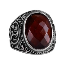 El Yapımı Granat Taşlı Yüzük - Derin 925k Katı Gümüş Erkek Yüzüğü Gümüş