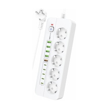 3000w Yeni Tasarım Akım Korumalı 5 Usb'li Ve 5 Type-c Li 5'lı Grup Priz 2 M Uzatma Kablosu Beyaz 2 M