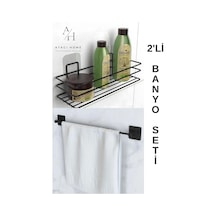 Atacı Yapışkanlı 2li Banyo Düzenleyici Banyo Aksesuarı Banyo Rafı Pratik Siyah Uzun Havluluk Siyah