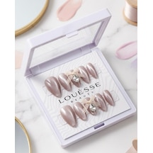 Louésse Blush Crystal Takma Tırnak 10 Lu Pembe Cat Eye Taşlı Kurdele Detaylı Şık Nail Set