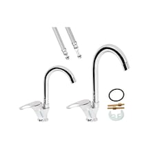 Banyo Lavabo Ve Mutfak Eviye Musluğu Çeşmesi Bataryası 2 Li Set Sıcak Soğuk Çift Su Girişli Diğer