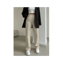 Kene Jeans Yüksek Bel Taş Keten Bol Paça Tam Kalıp Pantolon Taş