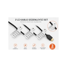 Veriqo 3d 3'lü Kablo Düzenleyici Kablo Tutucu Masa Kablo Organizeri Hdmı Usb Şarj Kablosu Düzenleme Aparatı Vidalı Kablo Sabitleyici Beyaz