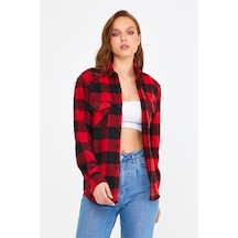 Tarz Cool Kadın Kırmızı Slim Fit Cepli Ekoseli Oduncu Gömlek-kkkodg001r07s Kırmızı
