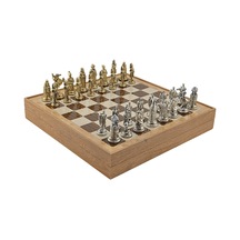Gifthome Büyük Boy Metal Osmanlı-bizans Satranç Takımı Parlak Ve Rustik Desenli Sandıklı Mdf Tahtası 36x36 Cm.