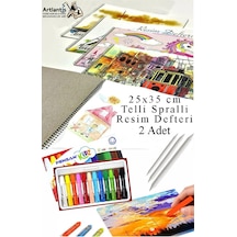 12 Renk Pensan Pastel Boya 25x35 Cm Telli Spralli Resim Defteri Pastel Dağıtma Kalemi 15 Yaprak Resim Defteri Yağlı Çok Renkli