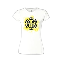 One Piece - Trafalgar Law Logo Beyaz Kadın Tshirt 001