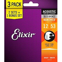 Elixir 16539 Nanoweb Bronze 3'Lü Akustik Gitar Teli 12-53