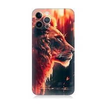 Apple Uyumlu iPhone 12 Pro Max Sarı Kırmızı Asil Aslan Desenli Silikon Kılıf