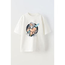 Thewert Unisex Thunder Zeus God Artwork Tasarım Baskılı Pamuk Beyaz Oversize T-shirt