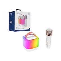 Beyaz Karaoke Mikrofonlu Wireless Hoparlör - Speaker Işıklı Usb Şarjlı Bt - Tf Card - Aux 5w 5468