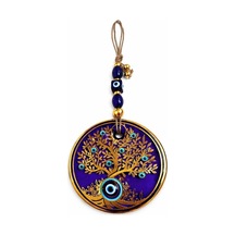 Cam Nazar Boncuklu Duvar Süsü Hayat Ağacı Desenli El Yapımı Mavi Cam Evil Eye Ev & Of Belirtilmemiş