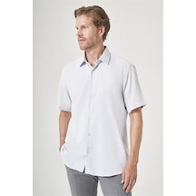 İmza Beyaz-gri Sert Yaka Kısa Kol Cepli Comfort Fit Pamuklu Gömlek 1004260189 Beyaz - Gri
