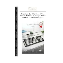 Premium Ev Ofis Gereci Tuş Takımı Kablolu Q Klavye Retro Daktilo Tk09 Siyah Beyaz
