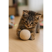 Matgo Pati Doğal Sessiz Kedi Oyun Topu Kedi Oyuncak Yün Yumağı - Hareket Ve Gelişimi Krem