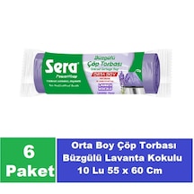 Sera Çöp Torbası Büzgülü Lavanta Kokulu Orta Boy 10 Lu 55 x 60 Cm x 6 Paket