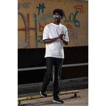Bisiklet Yaka  Küçük Baskılı Oversize Geniş Model T-shirt 001