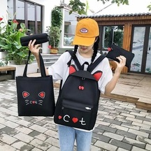 Ebitda Pembe 4 Parça Set Genç Kızlar İçin Çantaları Sevimli Baskı Kadın Sırt Çantası Yüksek Kaliteli Sırt Çantası Kadın Omuz Çantaları Kırmızı Desenli Alternatif Seçenek Pembe