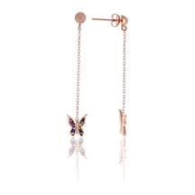 Karışık Renkli Kelebek Model Zirkon Taşlı Rose Kaplama Gümüş Kadın Küpe 201025008 Gümüş