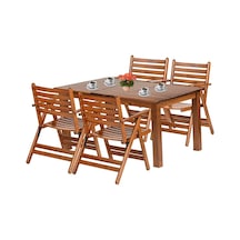 Antalya Ahşap Bahçe Balkon Seti: 80X140 Sabit Masa + 4 Sandalye