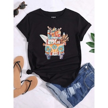 Kadin Siyah Oversize Woswos Baskılı T-shirt Siyah