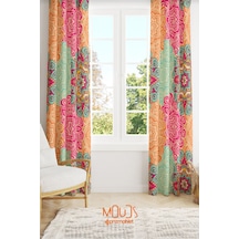 Mandala Desenli Süet Oturma Odası Salon Fon Perde Dijital Baskılı Ekstrafor Büzgü 2 Kanat Prd-1099 Çok Renkli