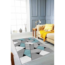 Turkuaz Geometrik Kaymaz Tabanlı Dekoratif Halı Wl03n11