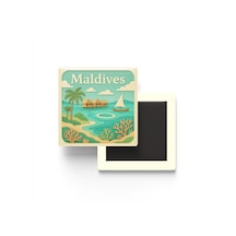 Maldivler - Maldives - Paper Cut Art - Baskılı Buzdolap Magneti Kare - 9x9 Cm