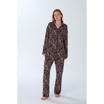 Kadın Büyük Beden Uzun Kol Gömlek Yaka Lacivert Pijama Takımı C4t9n3o6 001