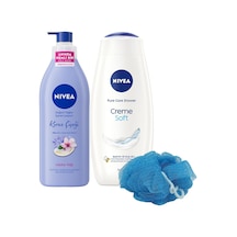 Creme Soft Duş Jeli 500ml Ve Kiraz Çiçeği Nemlendirici Vücut Bakım Losyonu 400ml, Banyo Lifi Hediye Diğer