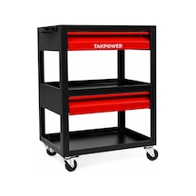 Takpower 3 Gözlü 2 Çekmeceli Parça Taşıma Arabası Kırmızı
