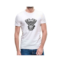 Motor Baskılı Beyaz Erkek Tshirt