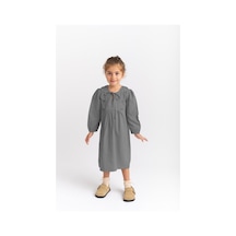Oliventhekid Bağcıklı Papatya Detaylı Kız Çocuk Elbise Gri Gri