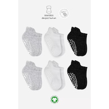6'lı Sneakers Kaymaz Penye Çorap Bs20102 Gri Beyaz Siyah Renkli Çok Renkli