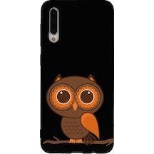 Samsung Galaxy A50s İle Uyumlu Baykuş 0214a Tasarımlı Siyah Lansman Silikon Kılıf Çok Renkli