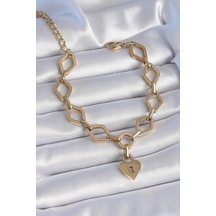 316l Çelik Gold Renk Zincir Model Kilit Kalp Figür Kadın Bileklik