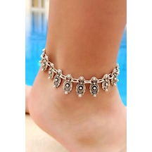 Antik Gümüş Kaplama Otantik Şekilli El Yapımı Kadın Halhal Gümüş