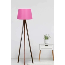 Üç Ayaklı Lambader Kumaş Konik Başlık Fuşya Kahve Ly595