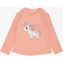 Breeze Kız Çocuk Uzun Kollu Tişört Unicorn Baskılı 1-4 Yaş, Somon-somon Somon