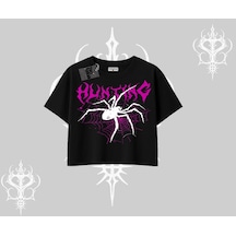 Tarzsokak Beyaz Crop Tişört Autumn Spider Siyah