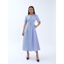 6948 Elbise-mavi Beyaz Çizgili Altın