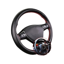 Citroen C1 2005 Sonrası Esnek Dikmeli Deri Direksiyon Kılıfı Noktalı Kırmızı Dikişli Siyah
