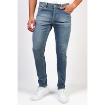 Erkek Açık Mavi Taşlamalı Slim Fit Denim Jeans Kot Pantolon Hlthe (492074582)
