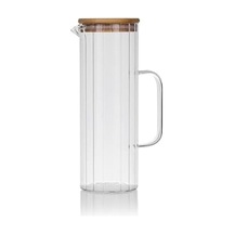 1000ml Bambu Kapaklı Line Borosilikat Cam Yağlık & Sürahi Şık, Dayanıklı Ve Sağlıklı Saklama Çözümü 8cm X 20cm
