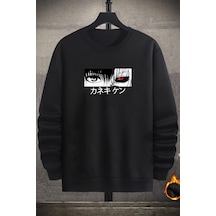Unisex Ken Kaneki Bisiklet Yaka Sweatshirt Siyah