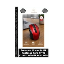 Premium Mouse Optik Kablosuz Fare Tm08 Kırmızı Günlük Hızlı Ofis